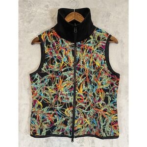 600 West‎ Vest Sz S Black Multicolor Boucle Embroidered Velvet Textured Unique
